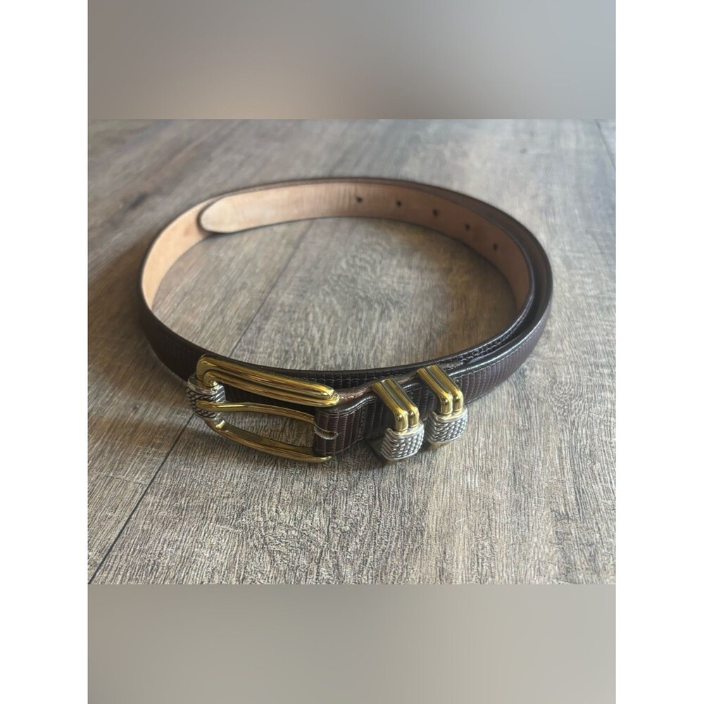 Brighton women’s size 34 brown reptile embossed texture and two-tone buckle belt